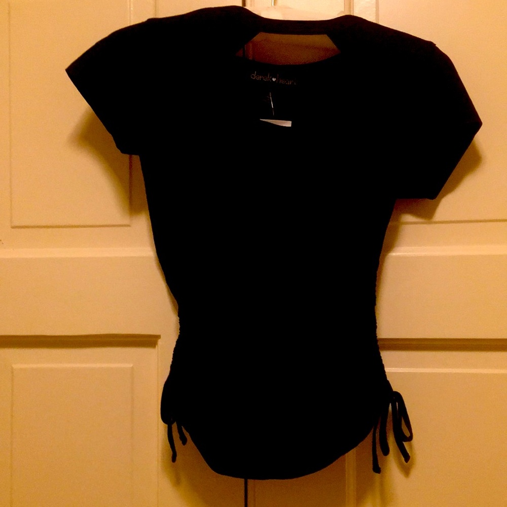 Cute black tee with rouched sides size small Derek heart great for anytime wear